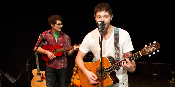 Evan Vogel (right) and Zac Vogel, perform during the free concert put on by the Music 128a class, March 8, 2013, in the Jurkowitz Theatre at Santa Barbara City College.