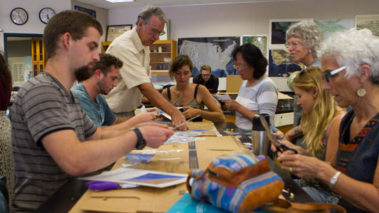 Volunteers create models of the pacific plate during a Plate Tectonics Workshop in the Earth and Biological Sciences building at City College in Santa Barbara, Calif. on Sept. 6, 2013.