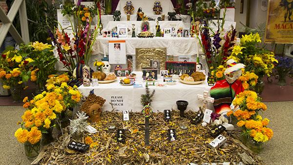 A display representing the unity of life and death for this years annual Dia de Los Muertos art exhibit at City College Luria Library on Oct. 30, 2013, in Santa Barbara, Calif.