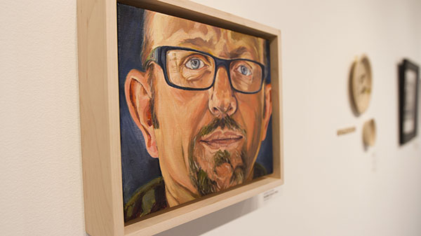 'Familial Faces: Gary' by Connie Connally hangs in the Atkinson Gallery at Santa Barbara (Calif.) City College.  The Small Images exhibit will continue until Nov. 1, 2013.