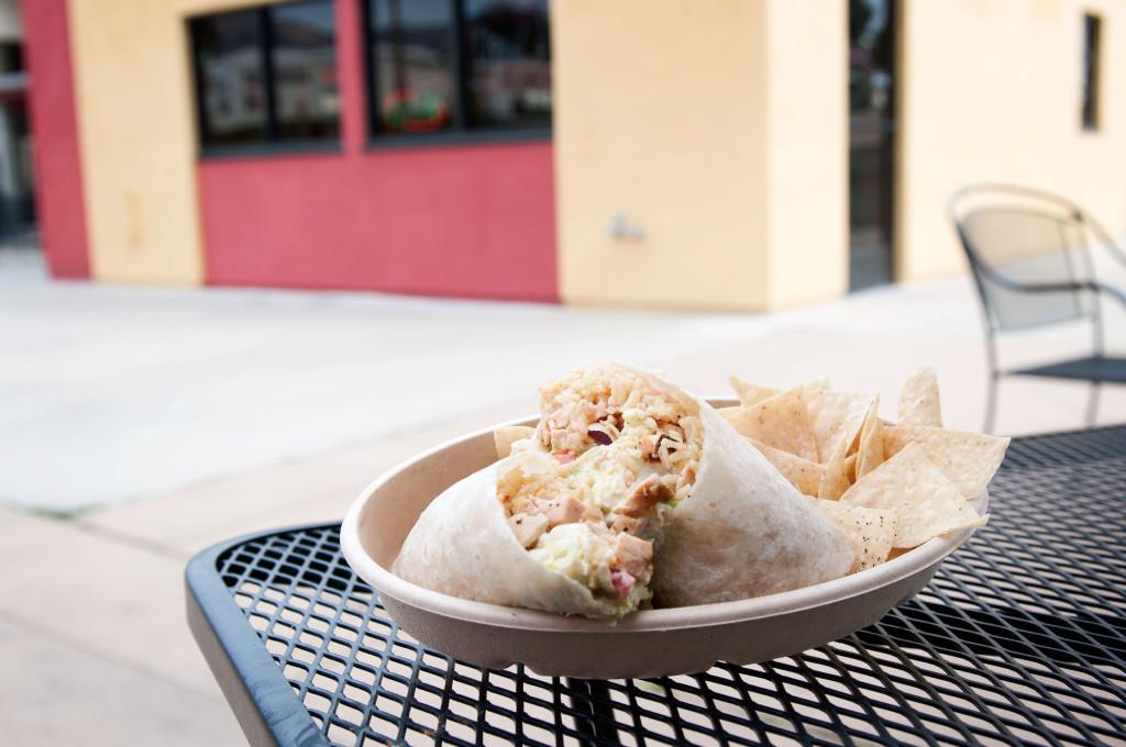 A chicken burrito is one of eight items on the menu at the new Burrito Shack on East Campus. The Burrito Shack opened in January and is City Colleges newest eatery.