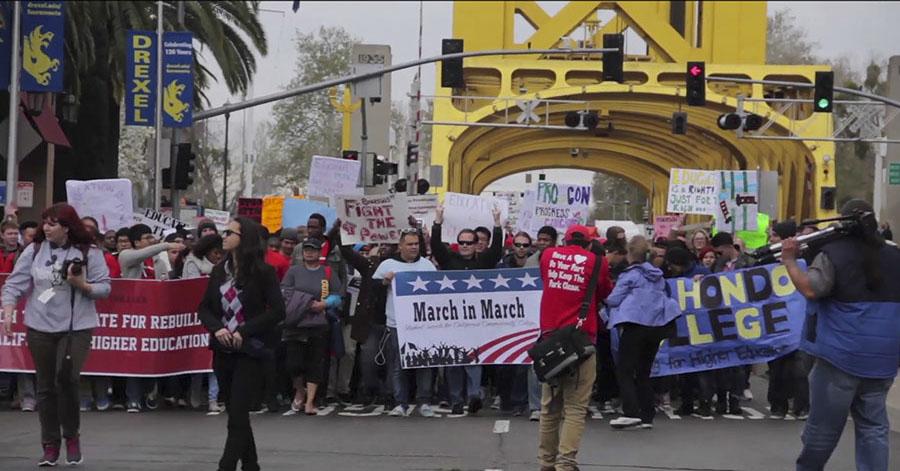 Students rally in Sacramento on March 3, for the annual 'March on March.'