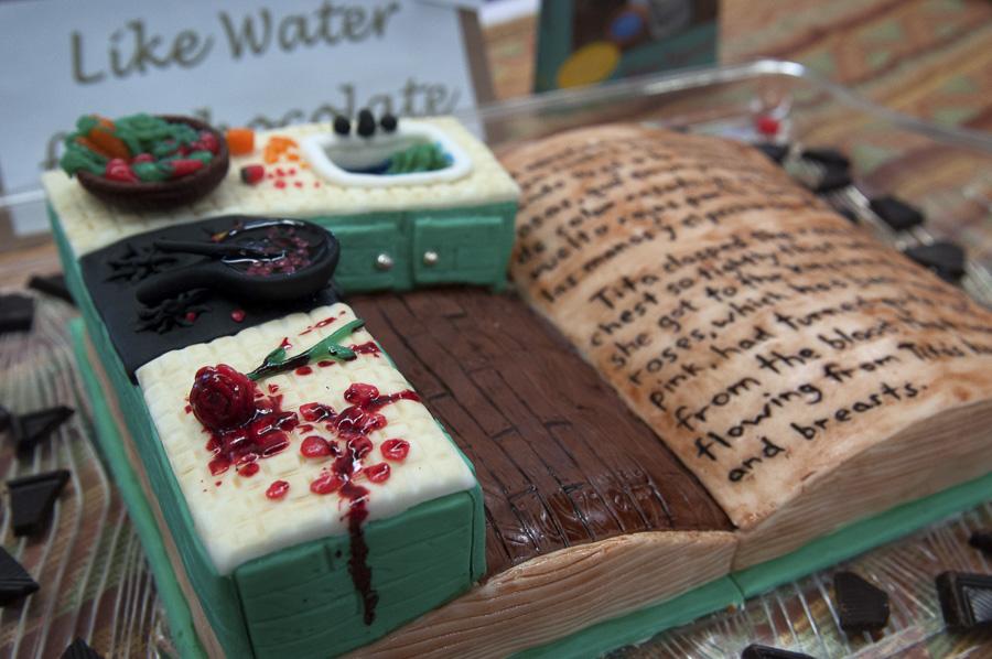 City College student Lauren Peiker, 22, cake was inspired by popular Mexican novelist Laura Esquivel’s book ‘Como agua para chocolate.’ The book’s title means ‘Like Water for Chocolate.’ Peiker’s cake won as The Best Cake in the Show at the fifth annual Edible Book Festival.