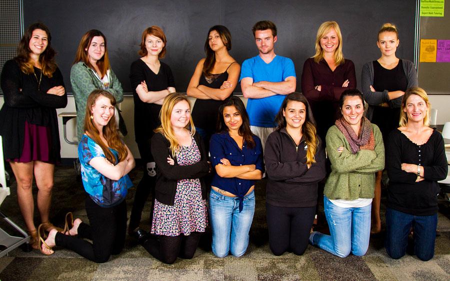 After finishing an afternoon meeting, The Feminist Majority Club gathers on Friday, April 25, in Room 218 of the Interdisciplinary Center on West Campus. Danielle Swiontek (bottom right), advisor of The Feminist Majority Club, aims to be an active part of the community and strives for equality and fairness for both men and women.