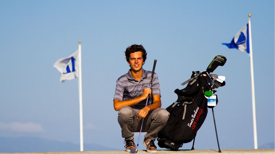 French international student Felix Mory, a freshman at City College, basks in the sun on April 13, in Santa Barbara. Mory has led the Vaqueros golf team who are currently second in the Western State Conference.