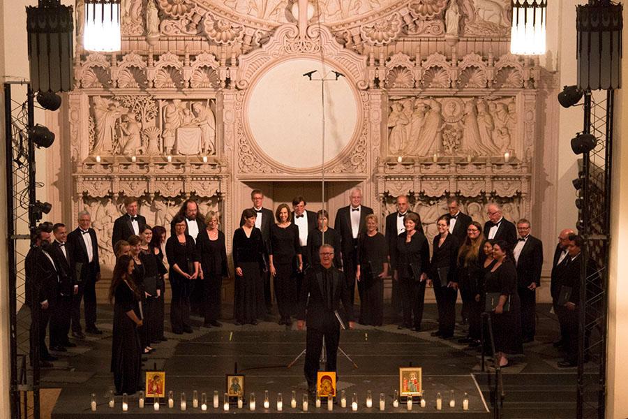 City College’s “Quire Of Voices,” Artistic Director, Nathan Kreitzer, introduces the A Cappella choir members on Saturday, April 26, 2014, at St. Anthony’s Seminary on the grounds of the historical Santa Barbara Mission. This is the final concert of the season for the “Quire of Voyces”, who is celebrating twenty years of performing.