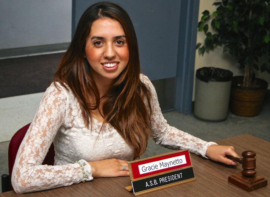 Newly elected President of the Associated Student Senate, Gracie Maynetto, 19, poses on Friday, April 18, at Santa Barbara City College. One of Maynetto’s main goals is to get students more involved in programs on campus.