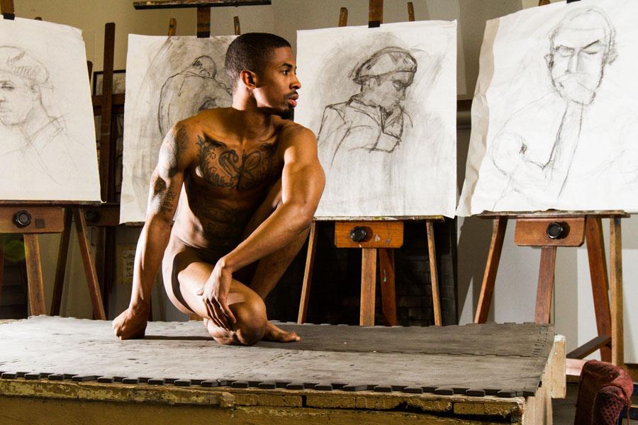 Nude Model, Chaye Tione Alexander, poses for figure drawing on April 9, at the Schott Center, in Santa Barbara. Alexander poses on a regular basis for a variety of art mediums and City College classes.