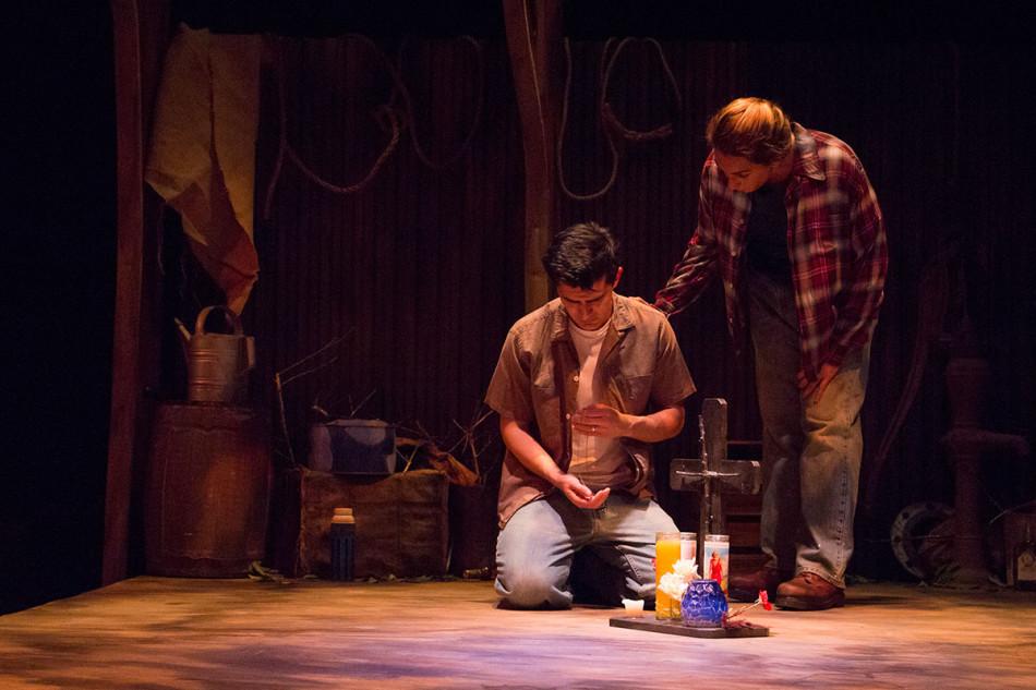 Adrian Marquez (Carl) and Jennifer Marco (Zelda Preston) perform during a dress rehearsal of "Ground" on Monday, April 21, in the Jurkowitz Theatre at. "Ground" will run through May 10, 2014, as the final show of the 2013-2014 season presented by The Theatre Group at SBCC.