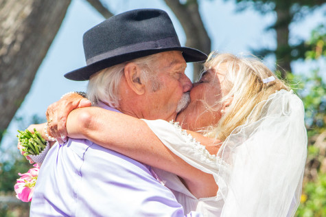 Mike Wheeler, 80, and Gail Shaughnessy share their ceremonial kiss on Saturday, April 19. Their wedding ceremony was held at Shoreline Park.