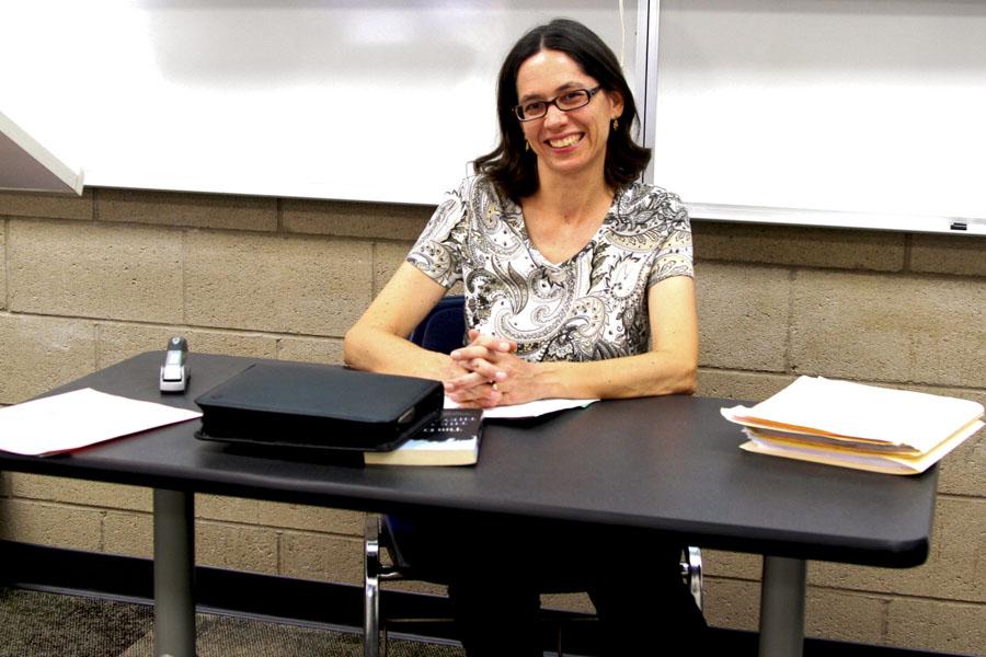 City College English Professor Dr. Kim Monda, takes a small break between her classes in Santa Barbara, Calif. on May 1.