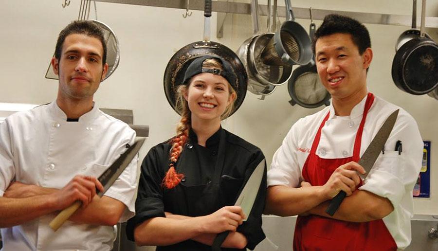 City College culinary students Brice Parlant, Sarah Parker, and Ronald Chang face-off in the local cooking show The INN Crowd with Chef Budi Kazali, premiering at 10 p.m. Saturday, Sept. 20 on KEYT3. Photo courtesy of The INN Crowd (https://www.facebook.com/TheINNCrowd).