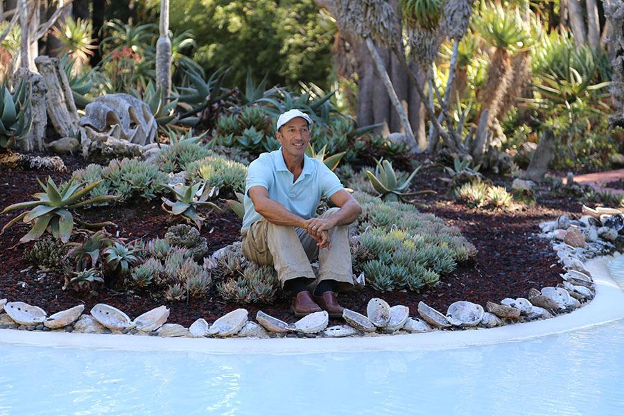 Corey Welles, the plant healthcare coordinator for Lotusland, is now leading the grounds crew for City College sustainable horticulture, Monday, Oct. 6 at Lotusland in Montecito. ‘Healthy plants begin with healthy soil,’ said Welles.