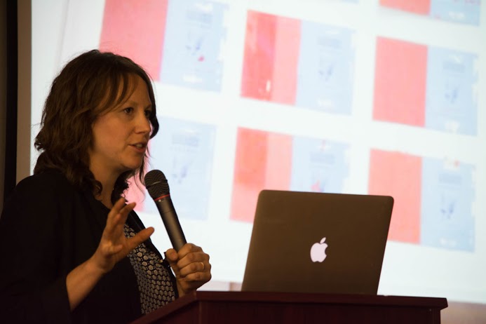Tif Sigfrids, curator of Tif Sigfrids gallery in Los Angeles, California, speaks to Santa Barbara City College art students Friday, Oct. 3 2014 at Santa Barbara City College. Sigfrids spoke as part of the Atkinson Gallery's Art Lecture Series prior to jurying the 30th annual Small Images exhibition in the Atkinson Gallery.