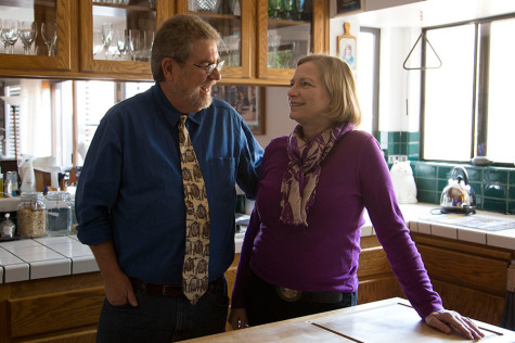Michael Gros, associate theatre professor at City College, and his wife Kris Gros, on Sunday, Nov. 2, in the kitchen of their home in Arroyo Grande, Calif. The couple has been together since 1988. “I wouldn’t be with him after all these years if I didn’t think he was a good person,” said Kris.