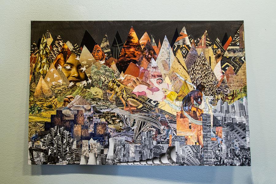 City College student Michelle Murchinson created 'How Technology Has Shaped the Landscape' to show her view on Nature & Technology, in the City College ANNEX Gallery of the John Dunn Gourmet Dining Room, Wednesday, Oct. 22, in Santa Barbara. This exhibit runs though Dec. 12.