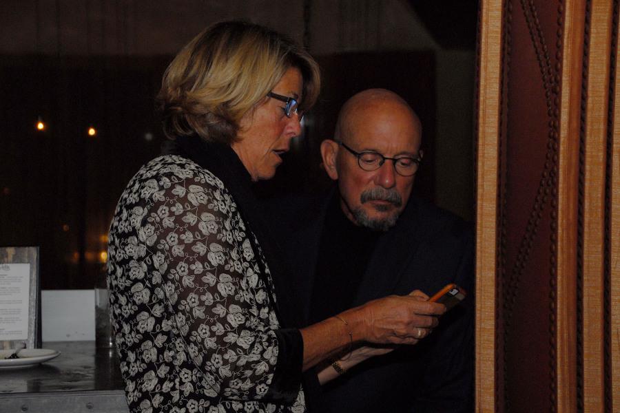 Lori Gaskin and Elliot Schuman check updated results on Measure S at Cielito Restaurant in Santa Barbara, Tuesday, Nov. 4. Measure S failed to receive the 55 percent needed to pass.