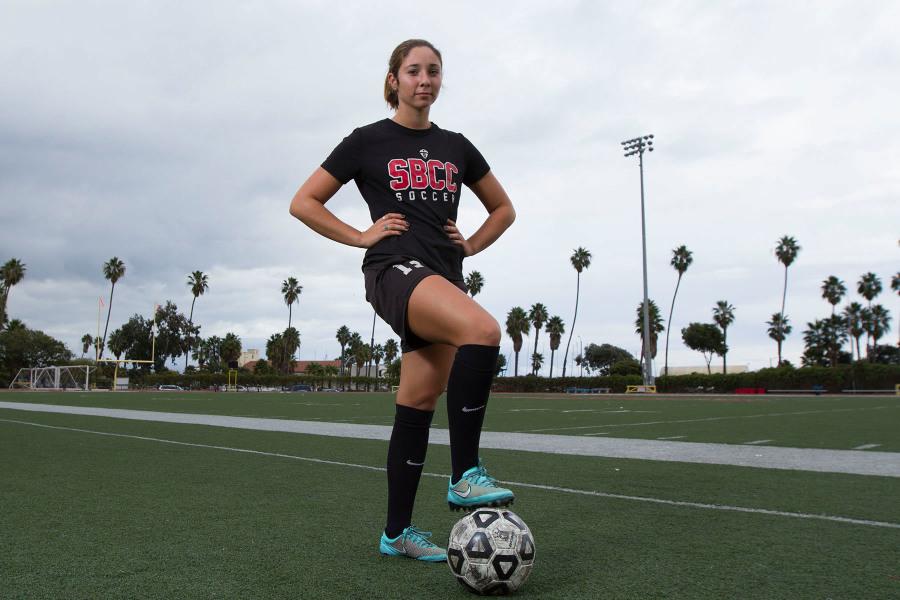 Vaquero Forward Kaitlyn Crooker (No. 8) leads the team in goals with 18 this season, at La Playa Stadium, Thursday, Nov. 20, 2014 in Santa Barbara, Calif.