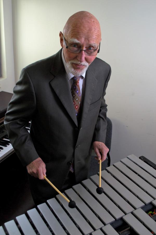 Dr. Charles Wood, a part time jazz teacher for City College, is captured playing the Vibraphone, an instrument he claims to have mastered in under two years, Wednesday, Feb. 20, in a practice room in the Drama/Music Building located on West Campus. Wood has been playing instruments and teaching musical arts for over 50 years.