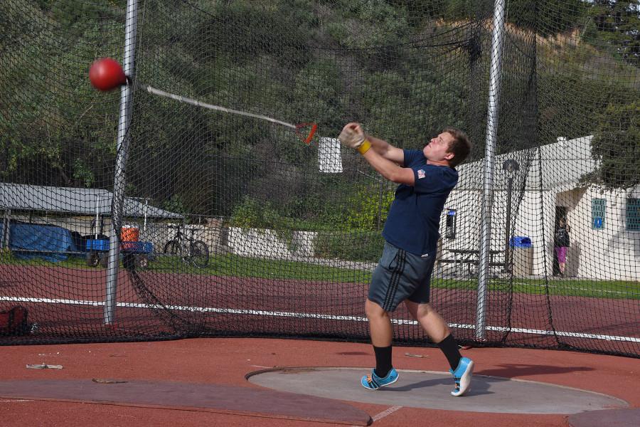 City College returning thrower Phillip Skopnik practices the hammer throw on Friday, Jan. 30, at La Playa Stadium in Santa Barbara. The first track meet is Friday, Feb. 6 at Cuesta College.