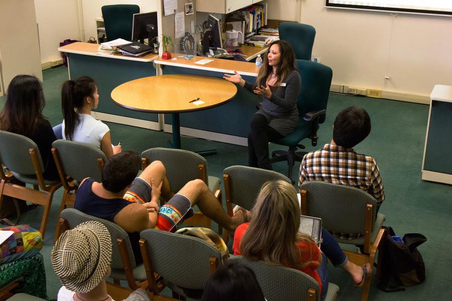 City College career counselor, Cami Vignoe, gives a talk on her career path and resources for employment, Wednesday, March 18, in the Schall Career Center at City College. This talk was the third installment of the Psychology Club's “Career Exploration” meetings.