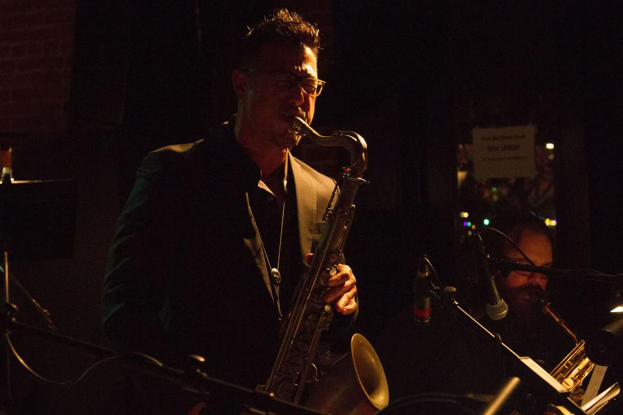 Justin Claveria plays his saxophone along with the jazz band “Monday Madness” Monday, March 9, at the Soho Restaurant and Music Club in Santa Barbara, Calif. “The thing about Justin is that he practice everything he plays. That is why he makes it seems so easy,” said the composer Isaac Jenkins.