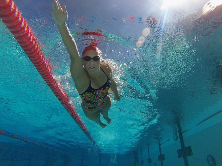 City College swimmer, Rachelle Visser, swims freestyle on Wednesday, March 4, at San Marcos High School in Goleta, Calif. Visser moved to Santa Barbara from the Netherlands and is one of the top swimmers on the women's swimming team.
