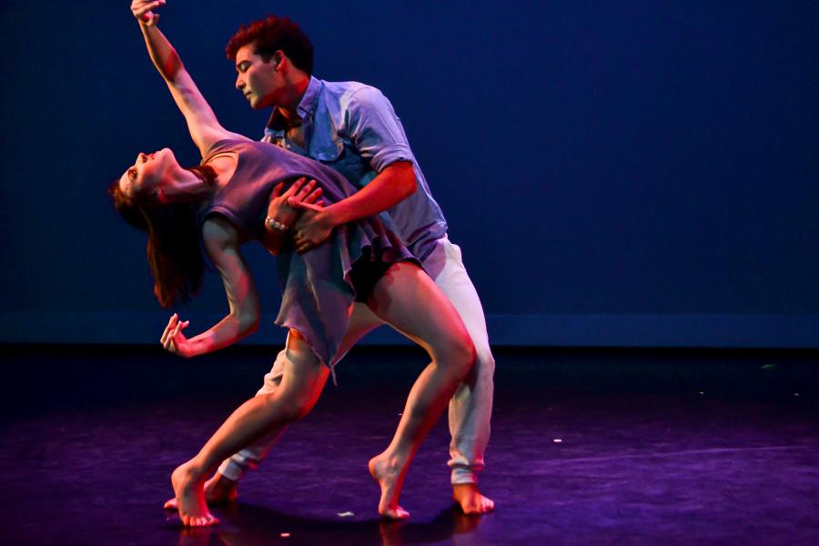 Sandra Hernandez and Tiarnan Nelson perform Heaven’s Monarch, choreographed by Kara Stewart to the song Turning Page by Sleeping At Last, during a dress rehearsal for City College’s annual spring dance concert Collective, Thursday, April 17, at the Center Stage Theater in downtown Santa Barbara. The Production is directed by Tracy R. Kofford, a dance instructor for City College, and features local guest artists from UCSB Dance Company, The Los Olivos Dance Gallery, and Theater School Dance Ensemble.