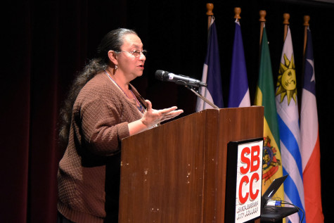 Spanish Professor Dr. Sonia Zuniga-Lomeli does a practice-run the day before she will host City College’s 36th Annual Faculty Lecture, Tuesday, April 14, in the Garvin Theatre in Santa Barbara. Zuniga-Lomeli’s speech will focus on her passion for the evolution of the Spanish language.