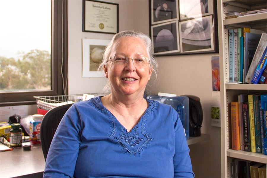 Lindsey Bramlett-Smith sits in her office on May 8, 2015 at City College in Santa Barbara, Calif. She has taught at City College for 20 years and is retiring on May 15.