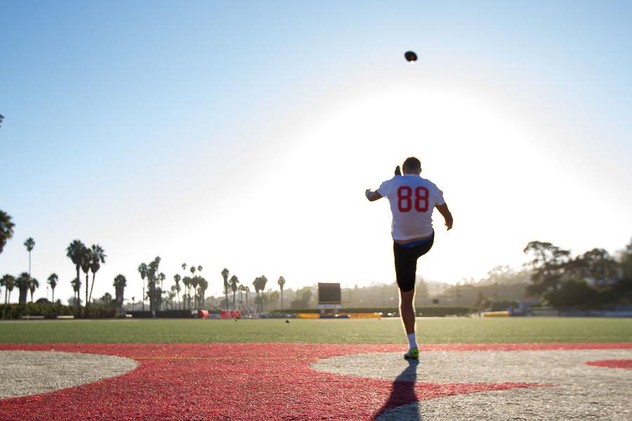 Vaquero’s punter Joel Whitford, 22, has moved a long way from his hometown in Neerim South, Australia, to play for the Santa Barbara City College football team, Friday afternoon, Oct. 2, at La Playa Stadium. Before coming to Santa Barbara, Whitford trained with Prokick Australia in kicking and punting; this season is his first experience playing American football.