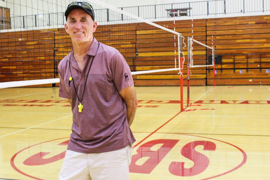 Ed Gover, head volleyball coach at Santa Barbara City College, has been coaching the lady Vaqueros for over 20 years. He has won four coach of the year awards and the Vaqueros have won three straight conference titles and over 300 matches under his leadership.