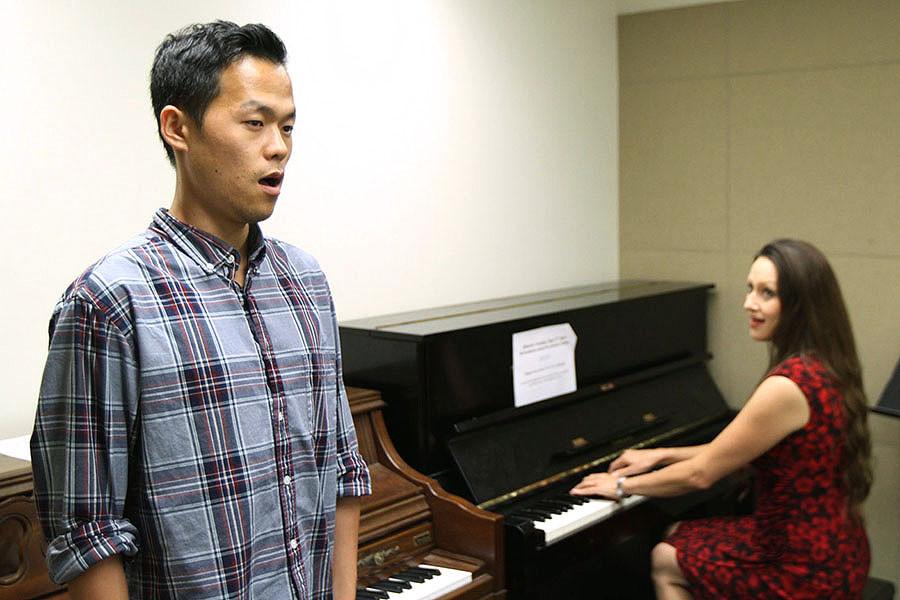 Santa Barbara City College student Daun Jeon, music major, in private singing lessons with adjunct faculty Nichole Dechaine, Sept. 30, in the Music and Drama Building on West Campus in Santa Barbara. Jeon is a student in the Applied Music Program, which allows students to have one-on-one private classes on campus and gain three units.