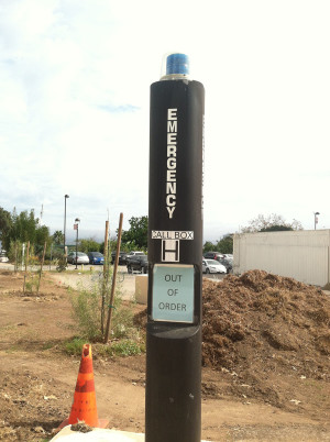 One of the Emergency Call Boxes that is temporarily not working, Wednesday, Oct. 14, by the Humanities Building on East Campus. All of the Call Boxes are tested at the beginning of each semester.