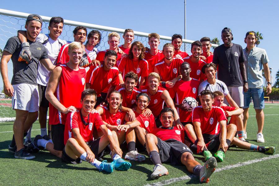 The City College men’s soccer team has players from all over the world, with 15 players from the United States and 14 international students, with assistant coach Goffin Boyoko and head coach John Sisterson (not pictured), Thursday, Sept. 30, at La Playa Stadium in Santa Barbara, Calif. City College has had very few local players on the soccer team for the past three years, while before 2013 nearly one third of the team was from Santa Barbara County.