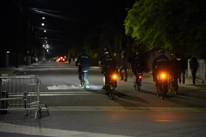 University of California police outnumber party-goers on Del Playa Drive in Isla Vista at 1 a.m. on Saturday, Oct. 31 in Isla Vista.