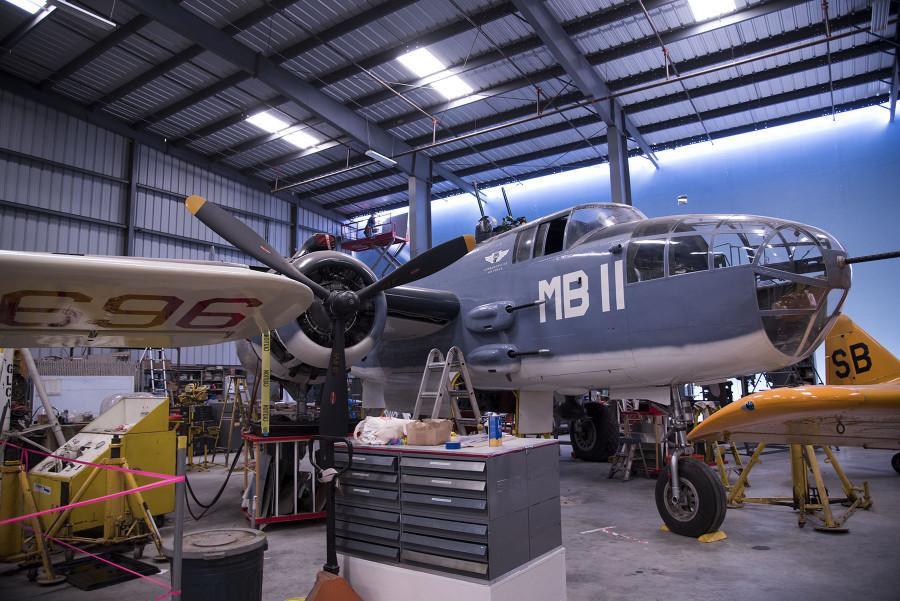 This World War II Mitchell Bomber is the focus of a major fundraising effort by the students in the Marketing 101 class of professor Julie Brown, Friday, Nov. 6, in the main hangar of the Commemorative Air Force, Southern California Wing in Camarillo.