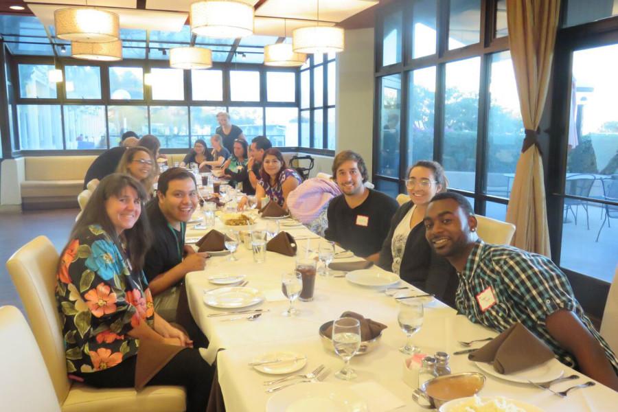 The Guardian Scholars at their Thanksgiving dinner, Monday, Nov. 23, in the John Dunn Gourmet Dining Room on East Campus. Image courtesy of Alejandra Martinez-Castillo.