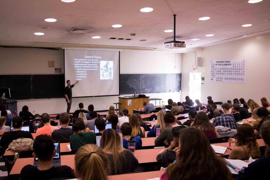 Sociology Professor Dr. Patrick O'Brien lectures with a laid-back technique that makes his students more responsive to open discussion during class on Wednesday, March, 16, at Santa Barbara City Collage. O'Brien has become the second full time sociology professor on campus.