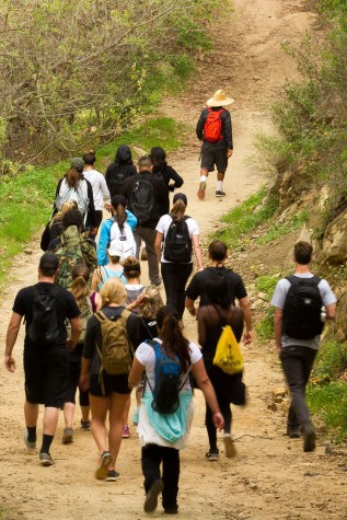 Physical education instructor Randy Moharram leads students up the San Ysidro trail in Montecito, Calif. on Friday morning, March 6. The trail narrows and winds its way up the canyon following San Ysidro creek for the first couple of miles.