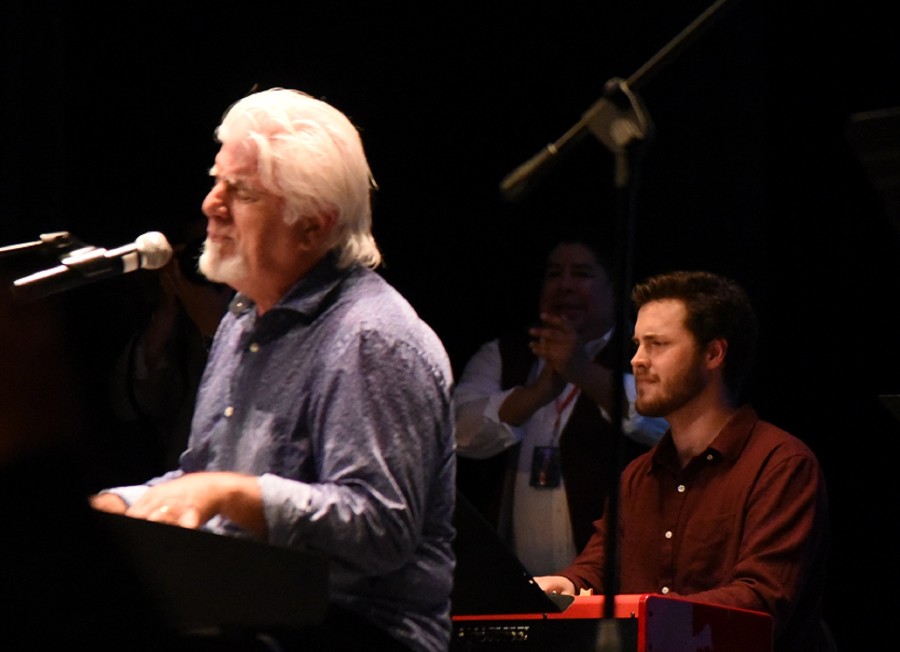 City College’s New World Jazz Ensembles pianist Benjamin Huston plays with Michael McDonald, five-time Grammy Award winner and former member of Steely Dan and The Doobie Brothers, at a benefit concert for the Alano Club of Santa Barbara on March 6, at La Cumbre Junior High School Theatre. Earlier this year, McDonald came to City College and asked several City College students to play with him at the benefit.