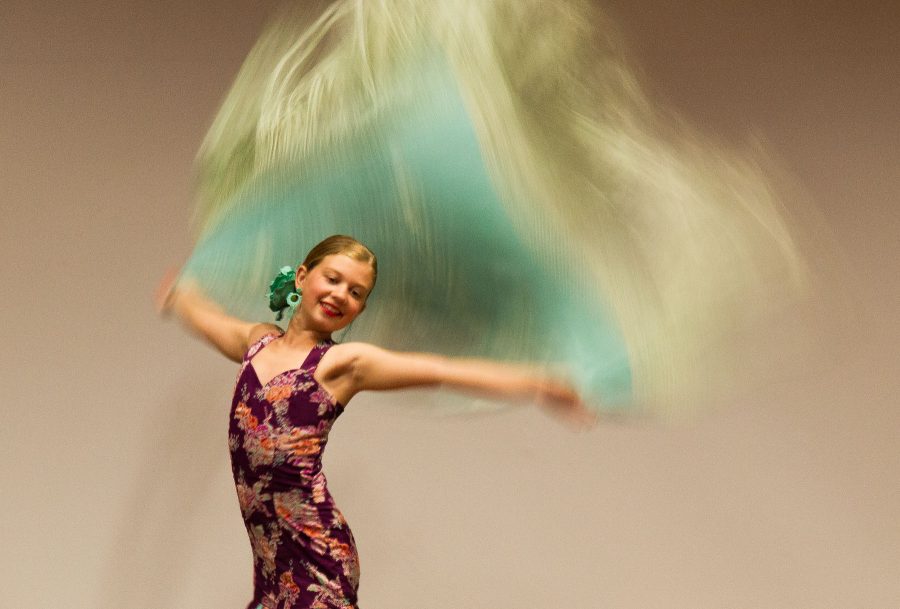 This year’s Junior Spirit of Fiesta, Sarah Naretto, a 10 year old from La Patera School, performs for attendees of the sixth annual Art Without Limits; Art Career Day Conference on Saturday, April 23, 2016, in the FeBland Forum at Santa Barbara City College. Naretto, a two time finalist for the Junior Spirit of Fiesta title, has been flamenco dancing at the Zermeno Dance Academy since she was seven years old.