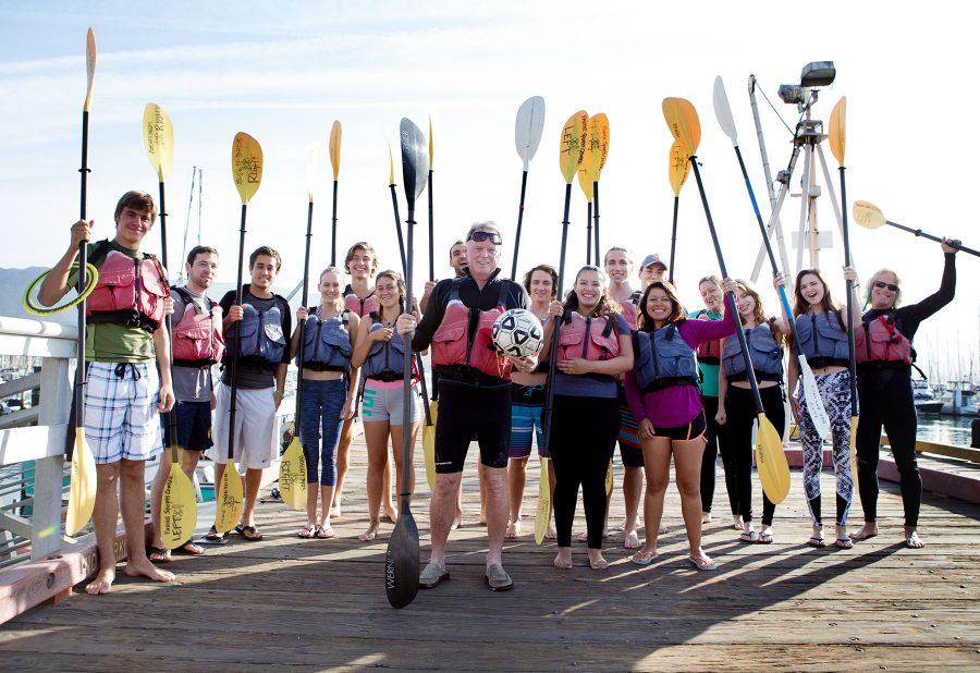 John Sisterson, City College soccer coach and kayking instructor, stands with his kayaking students before class on Tuesday morning, April 26, at the Leadbetter Beach docks in Santa Barbara. Sisterson has been teaching both men and womens soccer at City College for 12 years and introduced the kayaking class to the college 10 years ago.