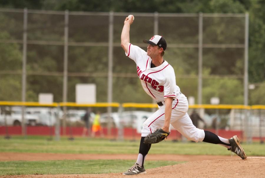 Vaquero’s Pitcher Ian Clark (No. 23) contributed to the team’s four game winning streak, now moving them in first place in Western State Conference North Division on Thursday, April 7, at Pershing Park in Santa Barbara. The Vaqueros beat Oxnard 2-0.