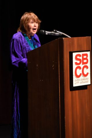 Pat Mora gave the 47th annual May Hill Arbuthnot Honor Lecture that she titled “Book Joy! ¡Alegria en los libros!” on Friday evening, April 15, in the Garvin Theatre at Santa Barbara City College. Before Mora started writing children’s books, she was a teacher and a university administrator.