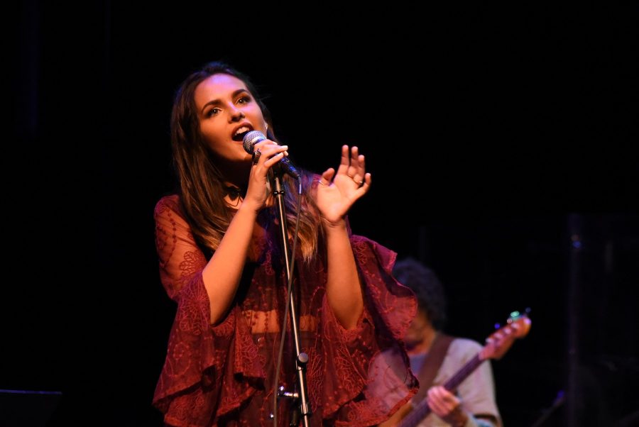 Catalina Bull sings during the final ‘Music Now’ concert on Friday, April 22, in the Garvin Theatre at Santa Barbara City College. ‘Music Now’ is a concert that presents a diverse collection of all types of music.