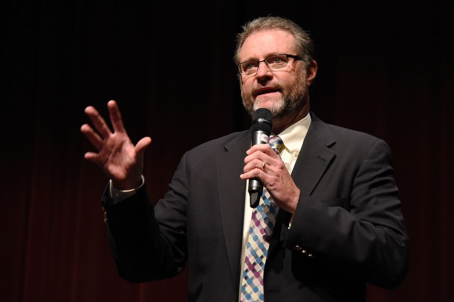 Dr. Anthony Beebe speaks during City College’s community forum on Monday, April 25, in the Garvin theatre at Santa Barbara City College. Beebe was announced as the new President-Superintendent of City College on Tuesday afternoon, May 3, and will take over for retiring President-Superintendent Lori Gaskin.