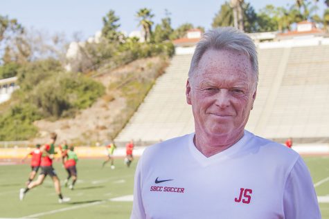 John Sisterson, City College soccer head coach, during a men’s soccer practice on Friday, Oct. 21, at La Playa Stadium. Sisterson became the winningest mens soccer coach in City College history by leading the soccer team to its 121 win in his 10th season.
