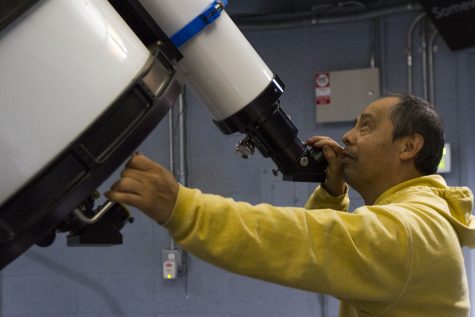 Javier Rivera, astronomy programs manager at the Santa Barbara Museum of Natural History, demonstrates the functions of the new telescope on Tuesday, Oct. 4, in the Palmer Observatory at the Santa Barbara Museum of Natural History. The telescope has same mirror organization design as the Hubble Telescope, with large magnification that is ideal for viewing objects in deep space.