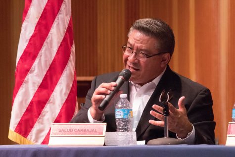 Democratic Supervisor Salud Carbajal shares what he plans to do if he is elected to Congress at the Pondering Politics Democratic forum at on Tuesday, Oct. 18, in the Fé Bland Forum City College. Phi Theta Kappa International Honors Society hosted the event.